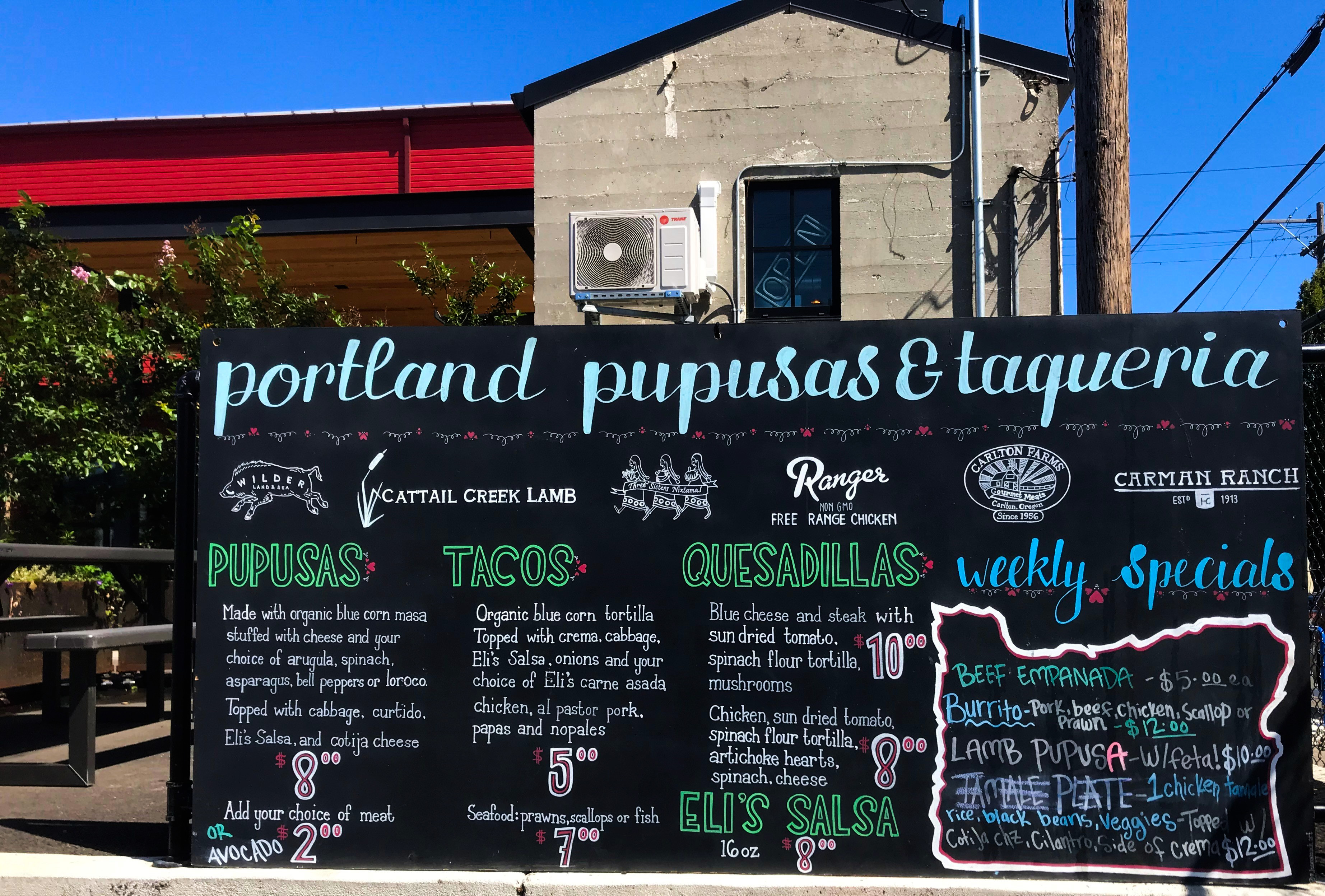 Portland Pupusa menu